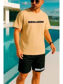 Seadoo Casual Summer T-Shirt And Shorts Set - بيج - مشاهدة 1