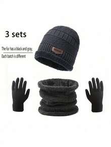 3Pcs Winter Beanie Hat Circle Scarves Touchscreen Gloves Set, Warm Thick Thermal Lined Skull Cap Gloves Neck Warmer For Men Autumn Outfits - A - View 10