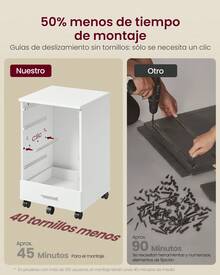VASAGLE Archivador móvil con Ruedas, Soporte para Impresora con 5 cajones, rieles deslizantes sin Herramientas, para Estudio, Oficina en casa, Blanco Nube - Blanco - Ver 4