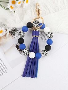 1pc Leopard Print White Base Wood Bead & Silicon Bead PU Tassel Keychain, Bag & Key Anti-Lost Pendant, For Friends Car Accessories Bag Charm Backpack For School Cute Goth Y2k Halloween Accessories Teachers Day Christmas Gift Ideas Bag Accessories Lanyards With Id Holder Car Accessories Bag Charms Car Accessories Sister