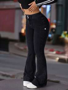 Women's Workwear Pants With Multiple Pockets, Stretchy And Personalized Denim Trousers, And Comfortable Jeans - 黑色 - 查看 3