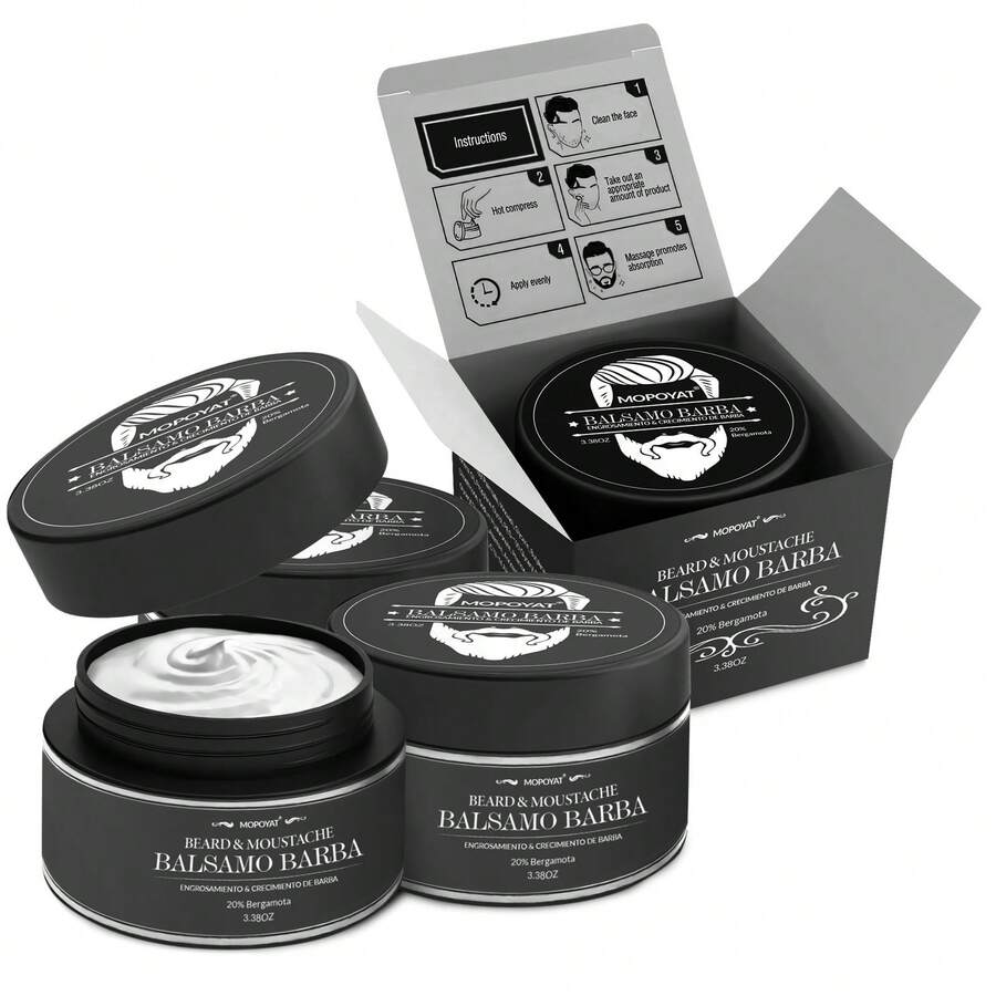 Bálsamo para Barba MOPOYAT - ¡Realza el encanto de tu barba! Nutre y fortalece tu barba - Limpieza profunda - Bálsamo para Barba - Sin alcohol (1/2/3 piezas) - Negro - Ver 1