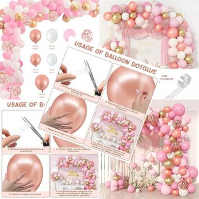 114PCS Globos de Cumpleãnos Decoracion AivaToba Globos de Oro Rosa y Blanco Adorno de Fiesta Kit de Guirnalda de Globos Globos de Confeti Decoracion Perfecta para Boda Cumpleaños de Mujeres y Niñas