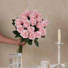 1/80支仿真玫瑰花，逼真植物，花束，适用于家居装饰、婚礼装饰、春季装饰、房间装饰、厨房、餐厅、卧室、浴室、派对装饰、新年装饰、新娘捧花、DIY花环材料、校园装饰、户外花园、情人节礼物 - 粉色 - 查看 4