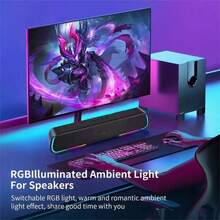 3D Surround Bluetooth Sound Bar, High-Quality Speaker Material, Home Theater Soundbar, 4 Speakers & RGB Light Detail, 1200mAh Battery, USB/SD/AUX/FM Radio Support, Built-In Subwoofer & USB Rechargeable, Wireless Bluetooth Speaker Ideal For TV/Music/Gaming - 黑色 - 查看 4