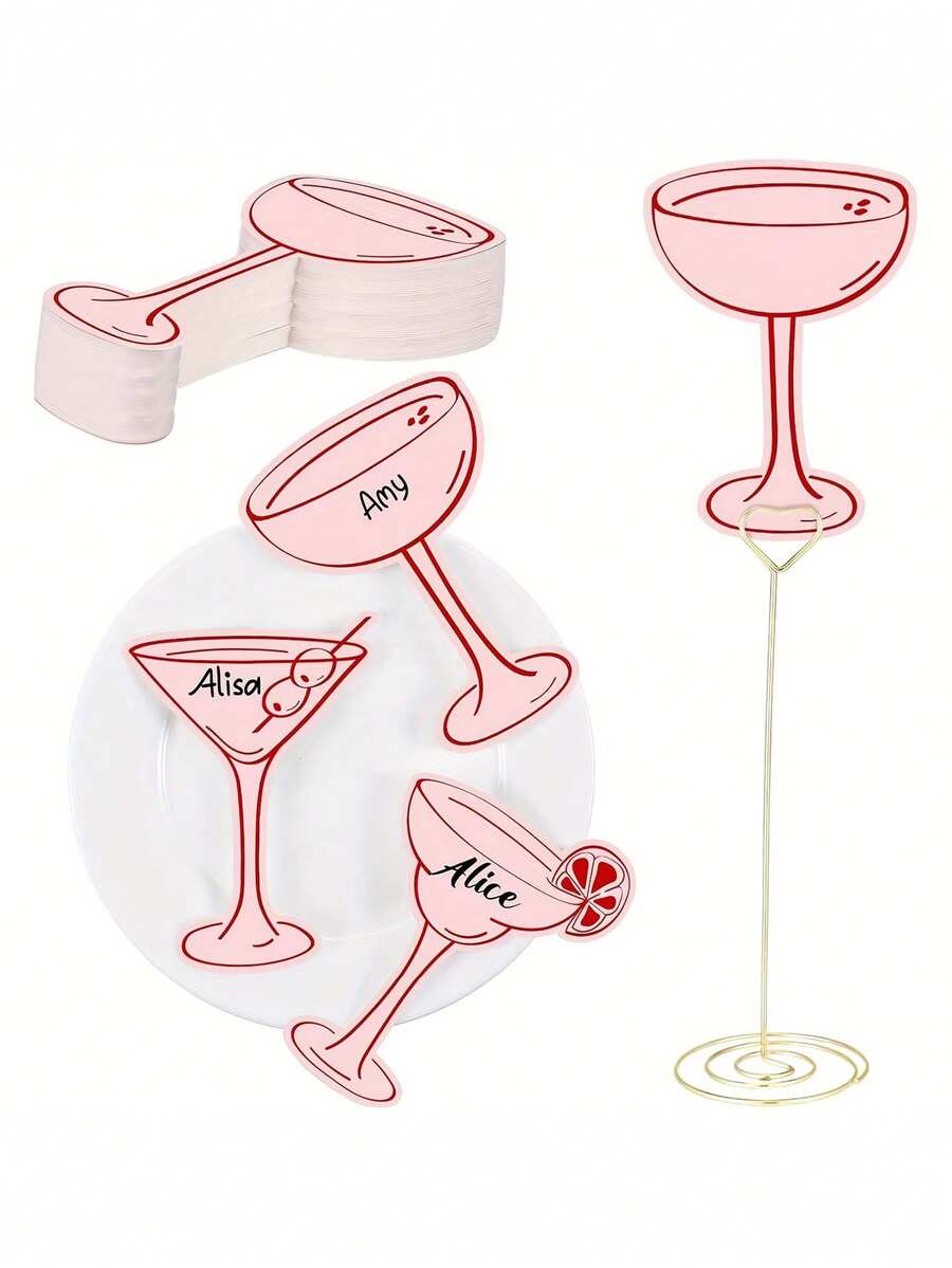 粉色餐桌布置名牌，3款设计，适用于晚宴、迎婴派对、婚礼派对等场合。 - 彩色 - 查看 1