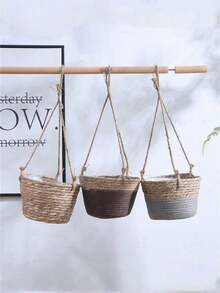 1pc Hanging Storage Basket, Potted Plant Organizer, Hanging Flower Pot, Wall Storage Basket, Balcony Flower Pot Flower Basket, Living Room Woven Hanging Basket, Wall Decor, Room Decor, Home Decor - Multicolor - View 8