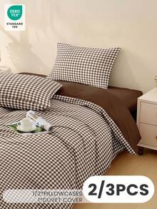 Set de lenjerie de pat imprimat digital 2/3 bucăți, set de lenjerie de pat respirabil, moale și rezistent la scămoșare, textil pentru casă, decor pentru cameră, include 1 husă de pilotă și 1/2 fețe de pernă, model în carouri kaki și alb, potrivit pentru paturi twin, full, queen, king size, toate anotimpurile - Multicolor - Vizualizare 9