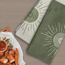 2-Piece Bohemian Green Sun Sunset Sun Moon Kitchen Towels, Microfiber Dish Cloths, 16x24inch - Soft, Highly Absorbent, Bathroom Hand Towels - Perfect For Home Use Or As Gifts, Gift Towels, Home Essentials, Bohemian Olive Green Tea Towels - 白色 - 查看 3