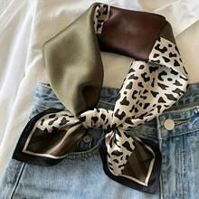 Elegant Square Neck Scarf - Soft & Breathable Olive Green & Leopard Print, Versatile Fashion Accessory For Casual Outings & Hair Styling, Women's Elegant Decorative Scarf - Elegant and Beautiful Style - View 3