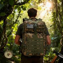 Mochila táctica para exteriores: poliéster resistente, diseño de camuflaje, estructura con múltiples compartimentos adecuada para senderismo, acampada, caza y escalada, colores mezclados, cierre con cremallera, compartimento para ordenador portátil, mochila resistente | Mochila de camuflaje | Sistema de soporte estructurado, mochila de viaje - camuflaje verde - Ver 9