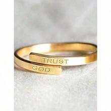 Trust God Christian Rings For Women Engraved Faith Jesus Rings Stainless Steel Adjustable Open Statement Ring Promise God Purity Ring Jewelry Gift - 預設 - 查看 5