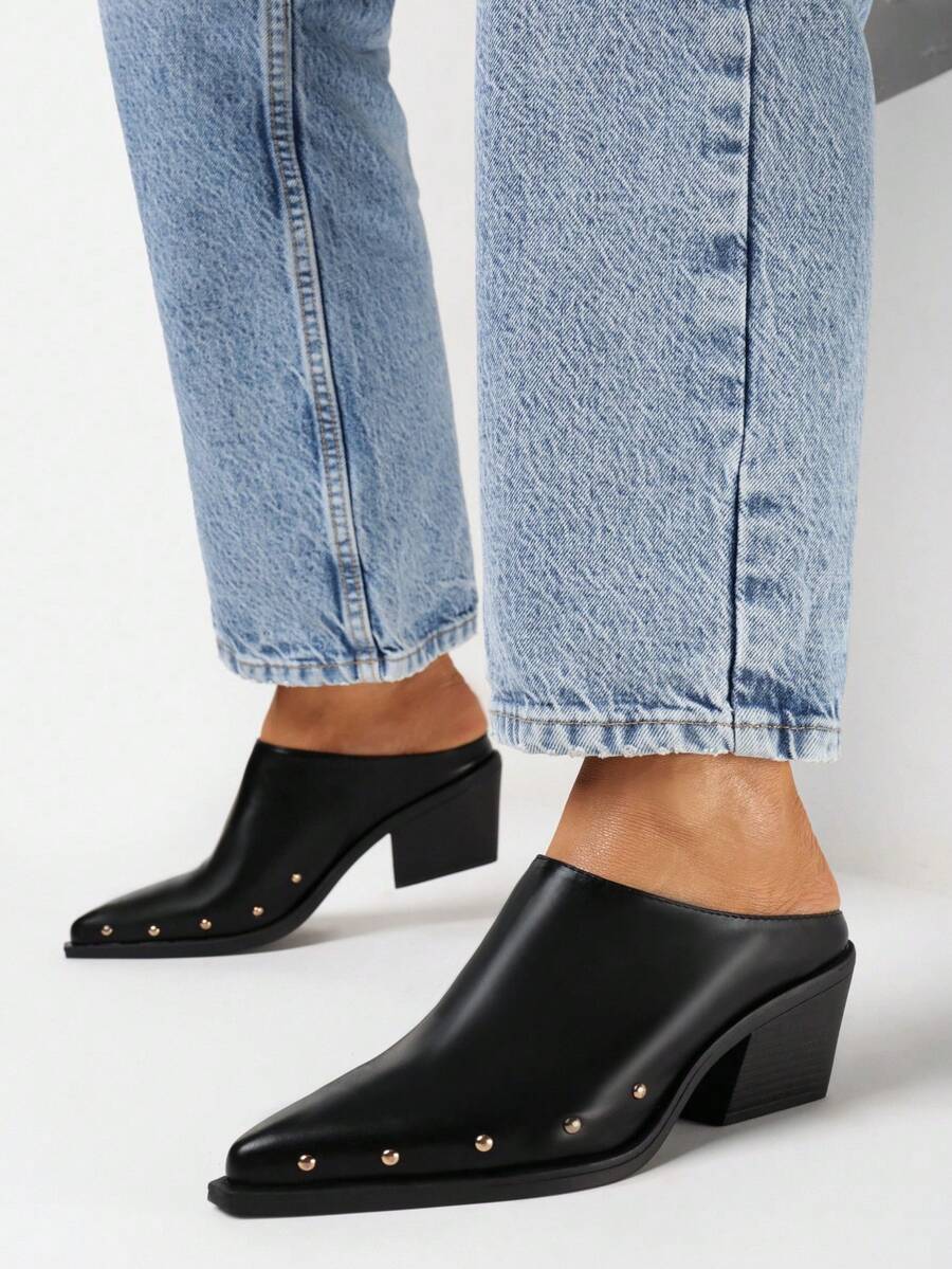 Tacchi a punta stile cowgirl - Scarpe casual estive da donna - nero - Visualizzare 1