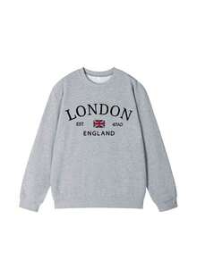 2026 New Arrival Women's Crew Neck Sweatshirt, Spring & Autumn Casual Colorblock & English Print Design, Versatile Daily Streetwear Top, Casual Outfit Perfect For Spring Break & Back To School Daily Wear, Sudadera Casual Para Mujer - 深灰色 - 查看 4