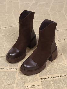 2025 Vinter Nya Damskor, Moderiktiga Mångsidiga Casual Damskor, Damskor med Skarvdesign, Bekväma Ankelstövlar med Dragkedja baktill, Bekväma, Grova Klackar, Vinterstövlar med Tjock Sula, Bruna Högklackade Elastiska Stövlar, Små, Höjdökande Smalstövlar, Klädstövlar För Vardagsbruk - Brun - Visa 4