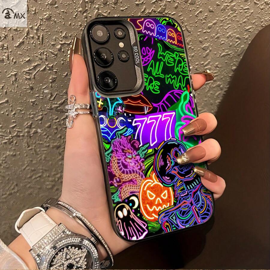 Serie de patrones de estilo neón 1, adecuada para 25ULTRA, S24PLUS, S23FE, S21PRO, S22, S20+, A03S, A05S, A14, A31, A53, A34, A10, A04E, M04, A33, A35, A55, A72, A71, A70, A22, A16, A06, A20S, A54, funda especial para teléfono, anti-suciedad, a la moda, moderna, colorida, plateada IMD - Colores mixtos - Ver 1