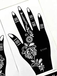 Juego de 6 plantillas de tatuaje de henna, plantilla de mano y plantilla floral, adecuado para vestir manos y Body, aplicable a escenarios de fiesta diarios y reutilizable