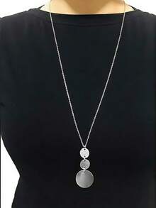 1pc Minimalist Stainless Steel Knotted Tassel Chain Necklace With Multi-Layer Disc And Double-Layer Feather Leaf Pendant, Women Everyday/Party/Holiday Gift - Round - View 2