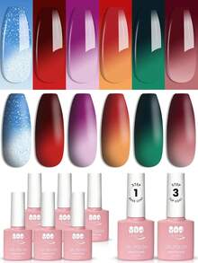 YTD Likomey Esmalte Semipermanente de Uñas en Gel UV LED,6 Colores Pintauñas Permanentes Camaleón Kit de Temperatura Cambio de Color,Rojo Verde con Base y Capa Superior Esmaltes de Uñas,8 Pcs 7.5ml - rosa - Ver 1