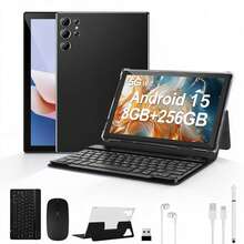 W&O 2025 New 10.1-Inch Tablet PC, Android 15 Operating System, 2-In-1 Tablet With Keyboard, Mouse, Protective Case, Stylus, 256GB ROM + 8GB RAM, Supports 1TB Memory Card Expansion, 5+16MP Camera, Octa-Core Processor, 8000Mah Battery, 1280*800 IPS HD Display, Tab, Wi-Fi 6, Tablet, Tablet, Pad - màu đen - Xem 1