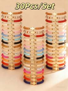 30Pcs Cross Beaded Bracelet Set - Colorful Christian Religious Jewelry, Fashion Accessories Adjustable Stackable Wristbands, Ideal Faith Gift For Women Men - Multicolor - View 8