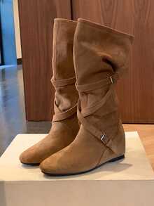 Women's Pointed Toe Pleated Thigh High Boots