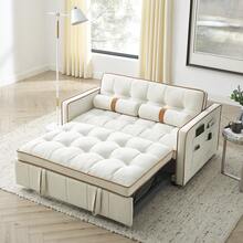 Modern 55.5" Pull Out Sleep Sofa Bed 2 Seater Loveseats Sofa Couch With Side Pockets, Adjsutable Backrest And Lumbar Pillows For Apartment Office Living Room, Beige - 米色 - 查看 12