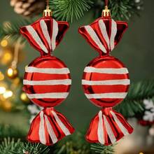 2Pcs Candy Ornaments For Christmas Tree Striped Sweet Pendant Hanging Decorations For Home Holiday Party - Red - View 4