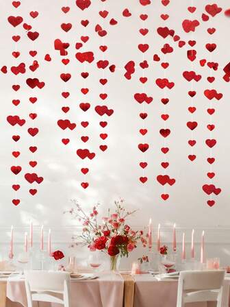 64pcs-Red Heart Garland Hanging Sparkling Love Streamer Glitter Bunting Banner Twinkle Heart Backdrop For Wedding Engagement Valentines Galentines Birthday Party Decor,Valentines Day Decoration, Hanging Hearts, Valentines Day Banner, Hanging Valentines Garland, Valentine's Day Decorations, Large Heart Valentines,Valentines Day Decor,Valentines Day Gifts,Room Decor