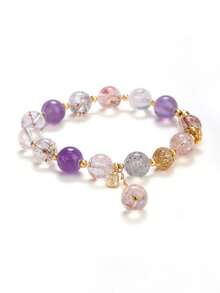 [VE] 1pc High Quality S925 Silver Brazilian Natural Amethyst Crystal Bracelet, Triple Helix Bone Stem, Suitable For Self, Bestie, Girlfriend, Friend, Mom, Unisex. Jewelry Color Random - Bracelet - View 2