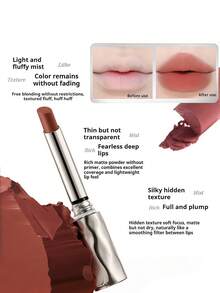 NOVO Waterproof, Sweat-Resistant, Non-Fading, Soft Matte Finish, Non-Stick Lip Gloss, Lightweight Long-Lasting Lipstick, Suitable For Daily Makeup, Commuting, Students, No-Makeup Look