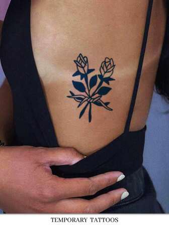 1pc Fashionable Minimalist Rose Pattern Temporary Tattoo Sticker, Lasts 1-2 Weeks, Waterproof And Easy To Use, Suitable For Arms, Waist, Feet Of Men And Women, Natural Matte Finish, Reusable Waterproof Fake Tattoo, Essential For Parties, Gifts, Travel, Music Festivals, Suitable For Daily Use