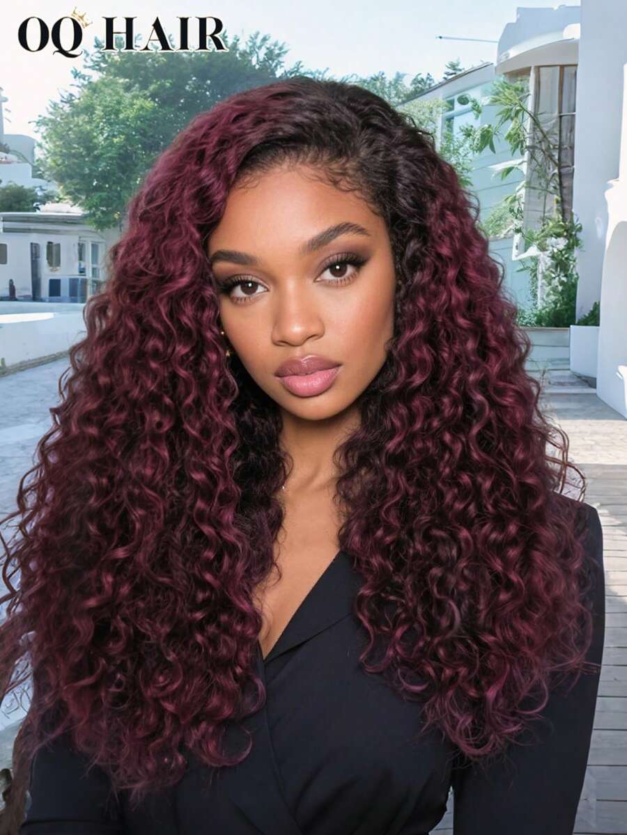 OQ Hair Wear To Go 水波纹免胶假发，渐变色卷发，6x4 透明蕾丝闭合假发，180% 密度，18-28 英寸，预剪预拔，自然发际线，卷发造型，适合万圣节、波西米亚风、海滩风、街头风、未来主义、赛博朋克风等各种场合。 - SNatural/99JA - 查看 1