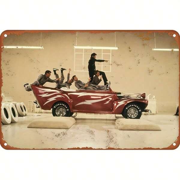 Vintage Grease Car Movie Poster Sign Art: 12 X 8 Inch Wall Decor For Bedroom, Kitchen, Cafe, Pub - Weather Resistant, Waterproof, Coloful.