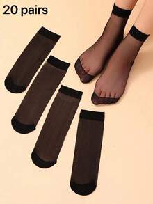 5 Pairs Assorted Transparent Breathable Stockings Suitable For Daily Wear, Fall Socks - Black - View 9