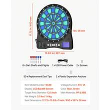 Electronic Dart Board, LED-Illuminated Target Dartboard With 48 Games & 500+ Variations, Includes 6 Dart Shafts With Flights & 50 Soft Tips, Cricket Scoring LCD Screen - Supports Up To 8 Players - 13.5-inch Illuminated Target - View 7