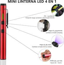 Linterna 4 en 1 con Luz Blanco, Rojo, UV y COB - Portatil, Recargable, Base IPX5 Magnética, para Detectar Orina de Mascotas, Sala de Conferencias, Camping - Rojo - Ver 10