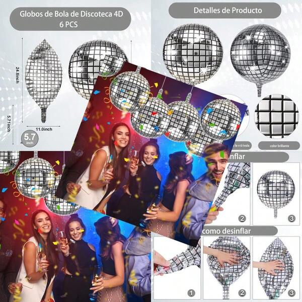 Slzhds Globos de Bola de Discoteca 4D 6 Pcs Globos de Fiesta de 22 Disco Ball Decoracion para Decoraciones Fiesta Retro de 70s Tematica Disco Cumpleaños Despedida Soltero Silver