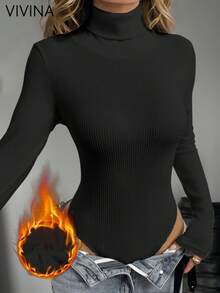 VIVINA 女士休闲高领长袖毛绒针织连体衣，保暖修身，百搭纯白派对装扮，适合感恩节、圣诞节、秋季、新年等场合。