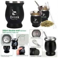 Mate Natural Gourd/Tea Cup Set Includes 1 Bombilla 1 Cleaning Brush Stainless Steel Double - Walled - DRINK MATE Black - 黑色 - 查看 1