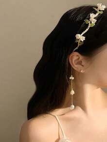 Elegant 1pc Simple Alloy Headband With Faux Pearl & Flower & Rhinestone Decor For Women,Gold Head Piece Valentine's Day Valentines,Hairband,Hair Hoop,Hairband,Hair Hoop Headbands - 金色 - 查看 5