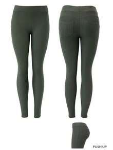 women's leggings純色Casual休閒 - 綠色 - 查看 1