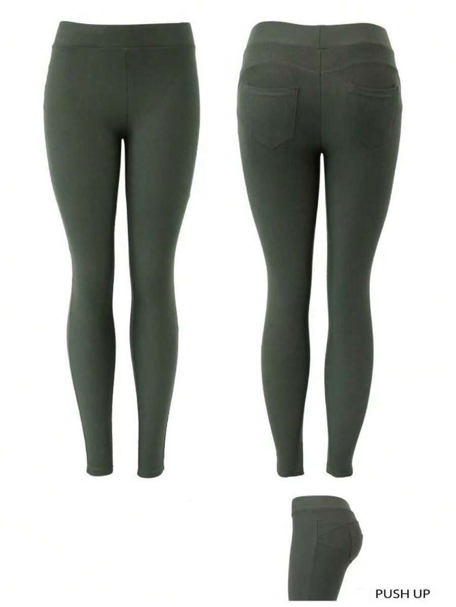 women's leggings純色Casual休閒 - 綠色 - 查看 1