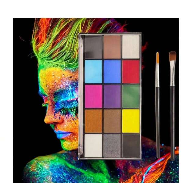 15 Colors Water-Based Paints With 2 Brushes, Suitable For Rainbow Festival, Halloween, Christmas, Holiday Parties, Carnival Parties, Birthdays, Stage Performances, World Cup, Body Art
