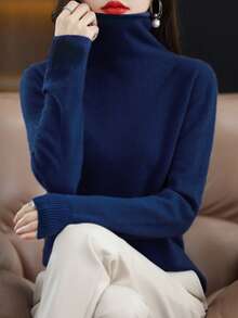 LINY XIN Women's 100% Merino Wool Seamless Sweater Turtleneck Fall Winter Warm Soft Knitted Vintage Sweater Long Sleeve Knitted Pullover Tops