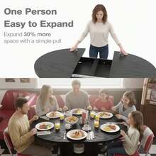Advwin 43.3''–59'' Extendable Round Dining Table For 4–8, Modern Wood Oval Kitchen Table With Storage Shelf, Space-Saving Expandable Circle Dinner Table For Dining Room Or Living Room(Black) - 黑色 - 查看 3