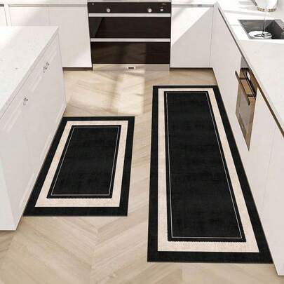 1 pieza Felpudo de cocina de tecnología de gel de sílice con patrón minimalista de color oscuro. Altamente absorbente, antideslizante y duradero, fácil de cuidar. Se puede usar como felpudo de cocina, baño, lavandería, pasillo o decoración de habitación.