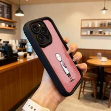Funda de teléfono con borde negro para iPhone color rosa con estampado de personaje de dibujos animados comiendo helado ideal para uso diario en cafeterías y salas de estar Aplicable a los teléfonos de la serie Apple y Galaxy - Negro - Ver 6