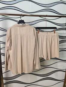 Imported Women's Shirt Set, 3-Piece Set Including A Cropped Top And Lined Shorts. - Lạc đà - Xem 6