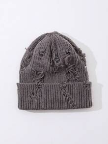 1pc Men's Fashionable Distressed Fringe Knit Beanie Hat, Suitable For Autumn/Winter Daily Wear And Keeping Warm - A - View 6